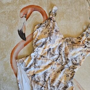 NWT Niptuck Swim One Piece Natural MultiFit Cup Tropical Neutral Floral 12 Cream